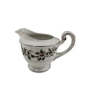 Vtg Sone China Japan Floral Creamer Pitcher Silver Trim Pamela platinum Dogwood